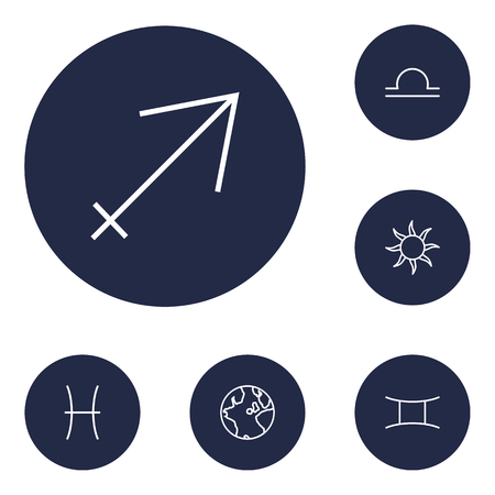 Set Of 6 Galaxy Outline Icons Set.Collection Of Sun, Pisces, Sagittarius And Other Elements.のイラスト素材