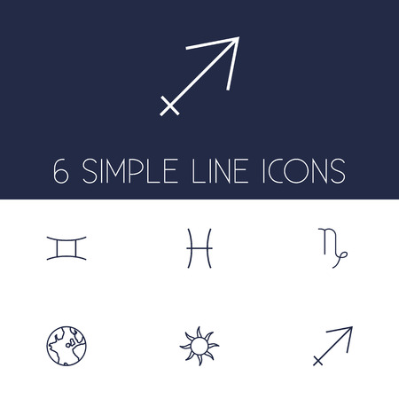 Set Of 6 Horoscope Outline Icons Set.Collection Of Gemini, Capricorn, Sun And Other Elements.のイラスト素材