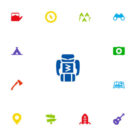 Set Of 13 Outdoor Icons Set.Collection Of Wood Axe, Inflatable Raft, Acoustic And Other Elements.のイラスト素材