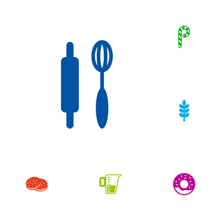 Set Of 6 Stove Icons Set.Collection Of Grain, Striped Lollipop, Doughnut And Other Elements.のイラスト素材
