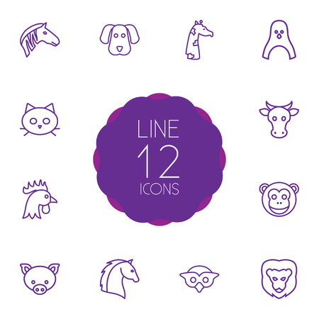 Set Of 12 Alive Outline Icons Set.Collection Of Cow, Pig, Cock And Other Elements.のイラスト素材