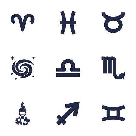 Set Of 9 Galaxy Icons Set.Collection Of Zodiac Sign, Fishes, Bull And Other Elements.のイラスト素材