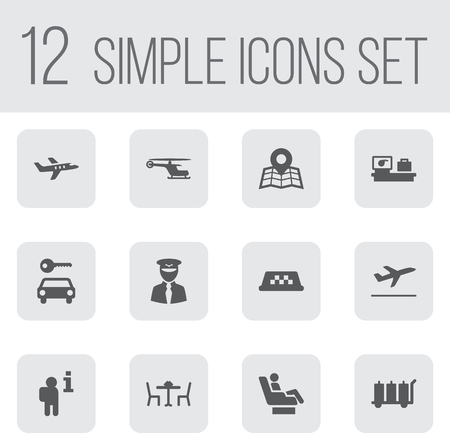 Set Of 12 Aircraft Icons Set.Collection Of Luggage Check, Chopper, Data And Other Elements.のイラスト素材