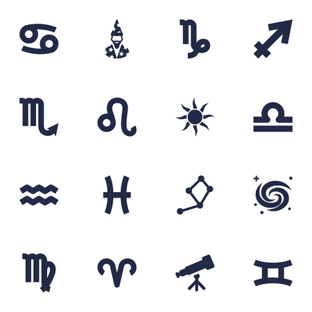 Set Of 16 Astrology Icons Set.Collection Of Solar, Virgin, Fishes And Other Elements.のイラスト素材
