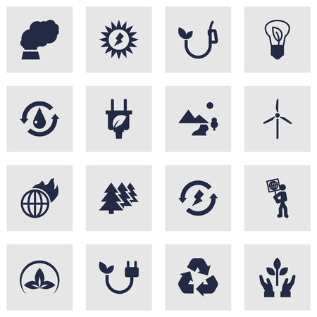 Set Of 16 Atmosphere Icons Set.Collection Of Reforestation, Fan, Leaf And Other Elements.のイラスト素材