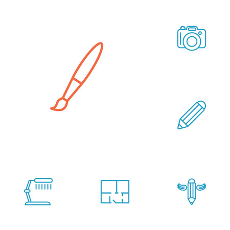 Set Of 6 Creative Outline Icons Set.Collection Of Pencil, Property Plan, Paintbrush And Other Elements.のイラスト素材