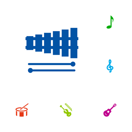 Set Of 6 Melody Icons Set.Collection Of Percussion, Quaver, Tambourine And Other Elements.のイラスト素材