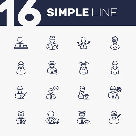 Set Of 16 Job Outline Icons Set.Collection Of Banker, Soldier, Manager And Other Elements.のイラスト素材