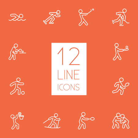 Collection Of Stick, Pong Ping, Ski Running And Other Elements.  Set Of 12 Fitness Outline Icons Set.のイラスト素材