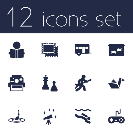 Set Of 12 Entertainment Icons Set.Collection Of Collecting, Learning, Rod And Other Elements.のイラスト素材