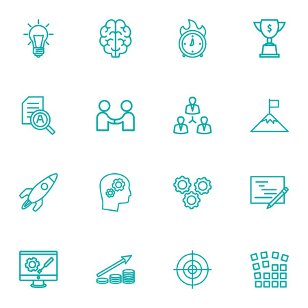 Set Of 16 Idea Outline Icons Set.Collection Of Brain, Teamwork, Achievement And Other Elements.のイラスト素材