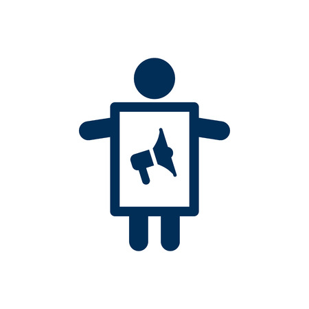 Vector Man With Banner Element In Trendy Style.  Isolated Worker Icon Symbol On Clean Background.のイラスト素材