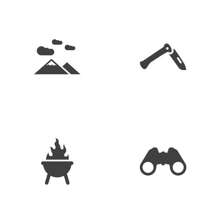 Set Of 4 Outdoor Icons Set.Collection Of Optical Zoom, Bbq, Jackknife And Other Elements.のイラスト素材
