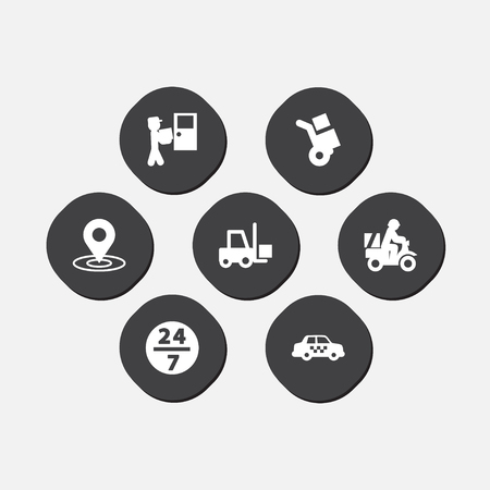 Set Of 7 Delivery Icons Set.Collection Of Gps, Cab, Shipping And Other Elements.のイラスト素材