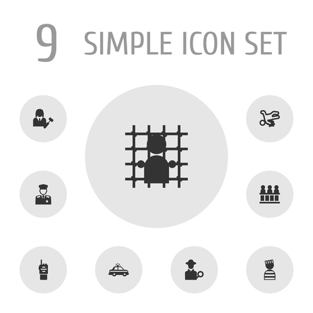 Collection Of Policeman, Walkie-Talkie, Lawyer And Other Elements.  Set Of 9 Crime Icons Set.のイラスト素材