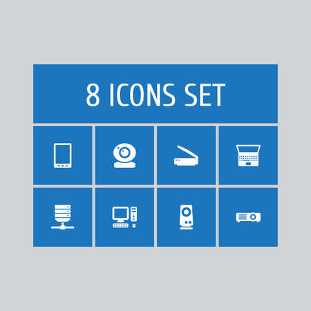 Collection Of Computer, Amplifier, Record And Other Elements.  Set Of 8 Notebook Icons Set. のイラスト素材