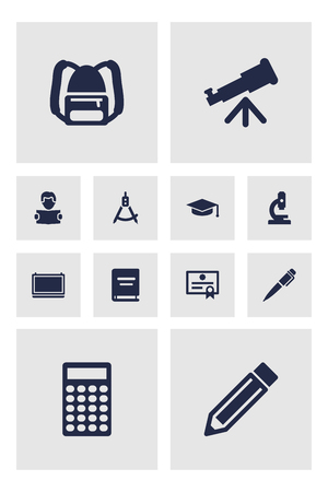 Set of 12 studies icons set. Collection of graduation cap, school board, pencil and other elements.の写真素材