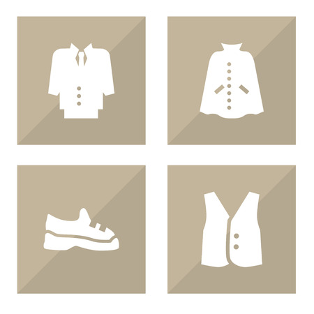 Set of 4 garment icons set. Collection of suit, vest, trainers and other elements.の写真素材