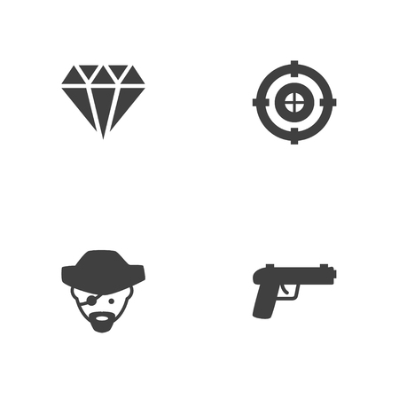 Set of 4 game icons set. Collection of pirate, crystal, gun and other elements.のイラスト素材