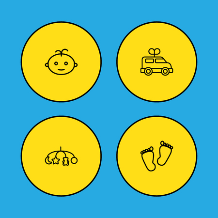 Set of 4 child icons line style set. Collection of baby, bus, trace and other elements.のイラスト素材