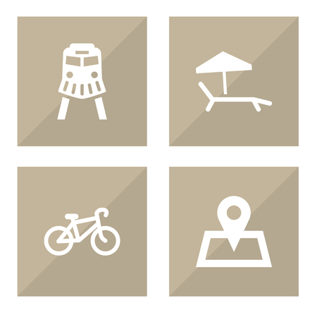 Set of 4 journey icons set. Collection of bicycle, sunbed, map pin and other elements.のイラスト素材