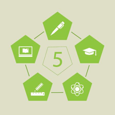 Set of 5 education icons set. Collection of ruler, laptop, pen and other elements.のイラスト素材