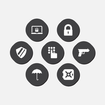 Set of 7 safety icons set. Collection of umbrella, shield, password and other elements.のイラスト素材