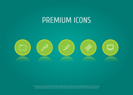 Set of 5 stationery icons line style set. Collection of folder, board stand, highlighter elements.のイラスト素材