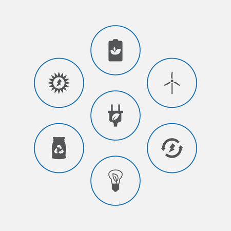 Set of 7 bio icons set. Collection of solar, accumulator, charge and other elements.のイラスト素材