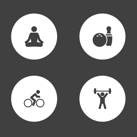 Set of 4 bodybuilding icons set. Collection of fitness, bowling, cyclist and other elements.のイラスト素材