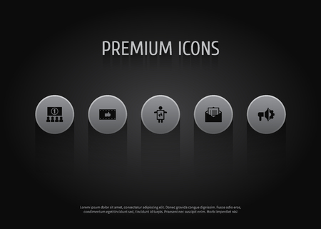 Set of 5 advertising icons set. Collection of ad banner, email promotion, audience and other elements.のイラスト素材