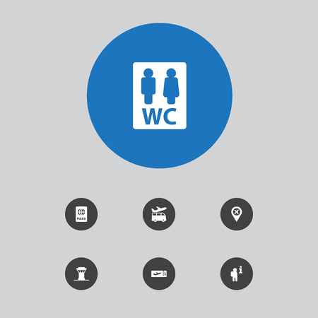 Set of 7 airplane icons set. Collection of coupon, pin, restroom and other elements.のイラスト素材
