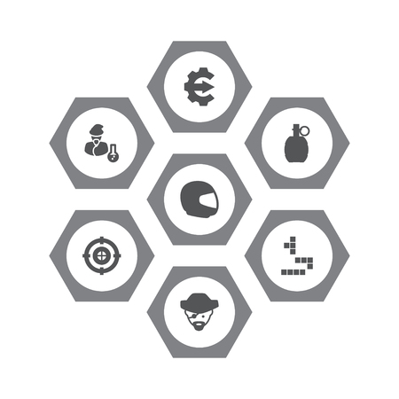 Set of 7 game icons set. Collection of race, tetris, cheat and other elements.のイラスト素材