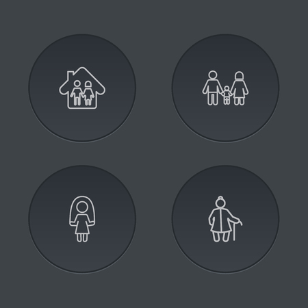 Set of 4 relatives icons line style set. Collection of family in home, grandma, relatives elements.のイラスト素材