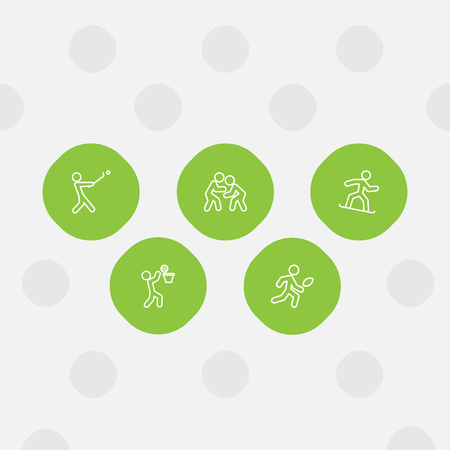 Set of 5 athletic icons line style set. Collection of snowboarding, basketball, golf and other elements.のイラスト素材
