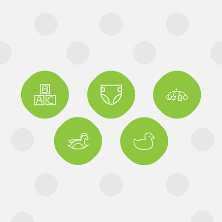 Set of 5 child icons line style set. Collection of duck, equine, abc block and other elements.のイラスト素材