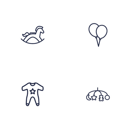 Set of 4 baby icons line style set. Collection of equine, hangings, decoration and other elements.のイラスト素材