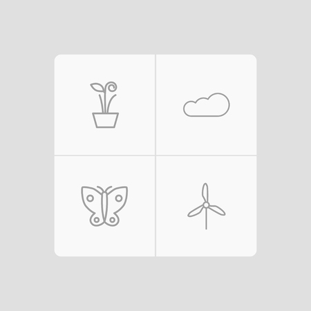 Set of 4 ecology icons line style set. Collection of wind energy, moth, flowerpot and other elements.のイラスト素材