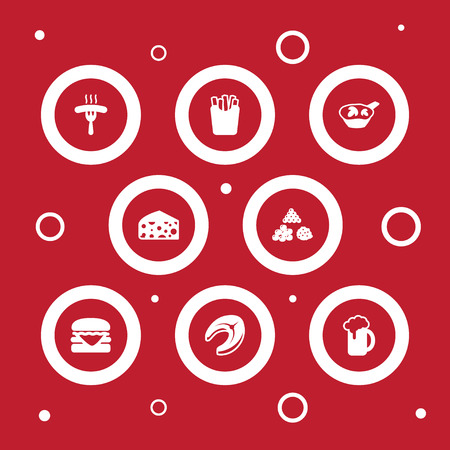 Set of 8 dish icons set. Collection of cheese, burger, caviar and other elements.のイラスト素材
