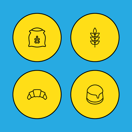 Set of 4 food icons line style set. Collection of custard, sack, dessert and other elements.のイラスト素材