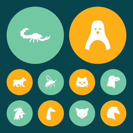 Set of 10 alive icons set. Collection of penguin, scorpion, bear and other elements.のイラスト素材