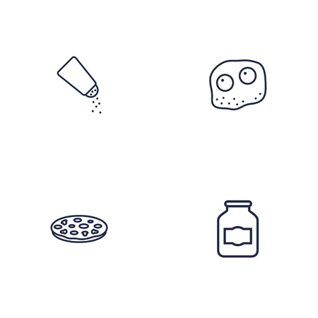 Set of 4 cooking icons line style set. Collection of saltshaker, eggs, pizzeria and other elements.のイラスト素材