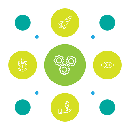 Set of 5 strategy icons line style set. Collection of time in fire, gear, vision and other elements.のイラスト素材