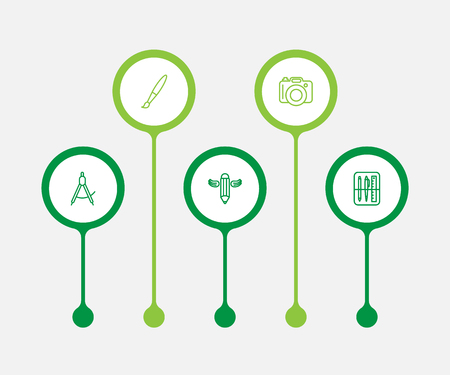 Set of 5 creative icons line style set. Collection of case, photo, wings and other elements.のイラスト素材