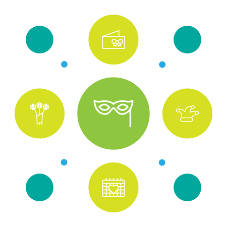 Set of 5 cocktail icons line style set. Collection of calendar, clown cap, invitation and other elements.のイラスト素材