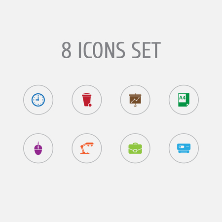 Set of 8 work icons set. Collection of recycle bin, portfolio, table lighter and other elements.のイラスト素材