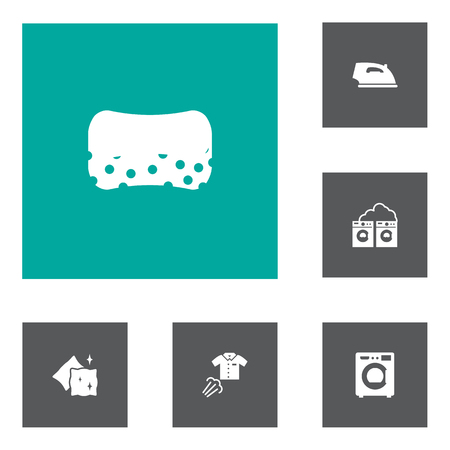 Set of 6 harvesting icons set. Collection of ironing, washer, laundry shop and other elements.の写真素材