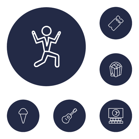 Set of 6 entertainment icons line style set. Collection of hall, snack, pass and other elements.のイラスト素材