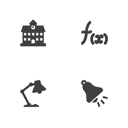 Set of 4 education icons set. Collection of school, lamp, bell and other elements.の写真素材