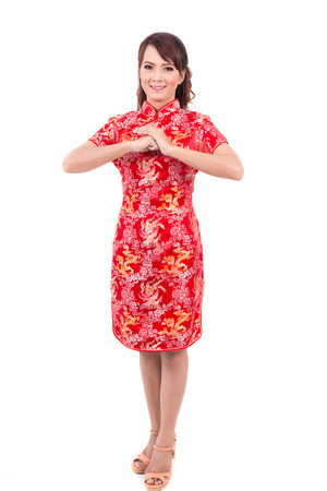 Asian Chinese girl greeting in Traditional Chinese , chinese new yearの写真素材